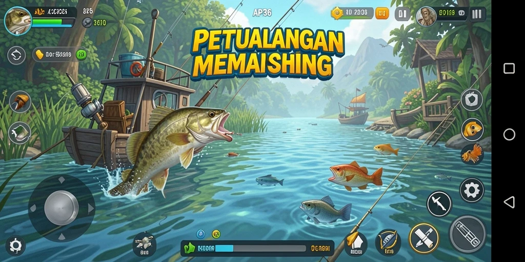 Tampilan gameplay seru dalam API36 dengan suasana memancing yang menenangkan.