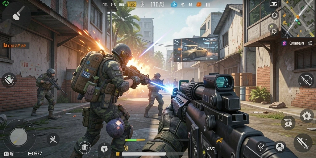 Screenshot dari gameplay intens dan menegangkan di EOS77.