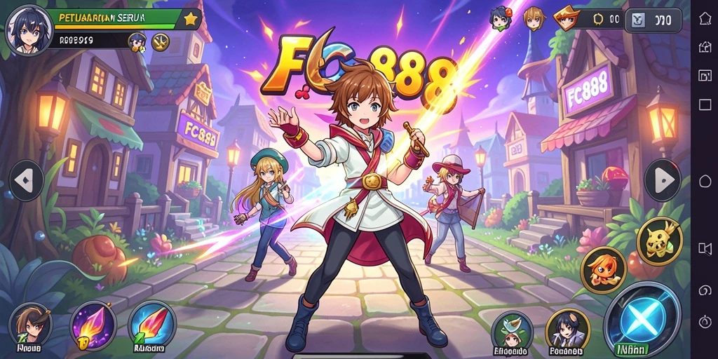 Gameplay seru dalam FC888 yang menunjukkan aksi karakter anime.