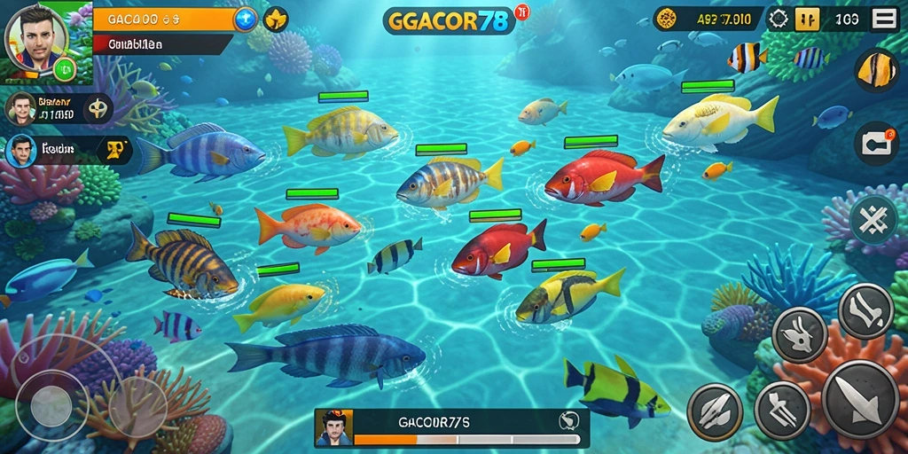 Screenshot utama GACOR78 menampilkan gameplay tembak ikan yang seru.