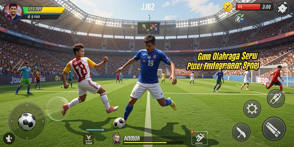 Tangkapan layar gameplay <strong>JJ62</strong> menunjukkan aksi seru dalam pertandingan olahraga.