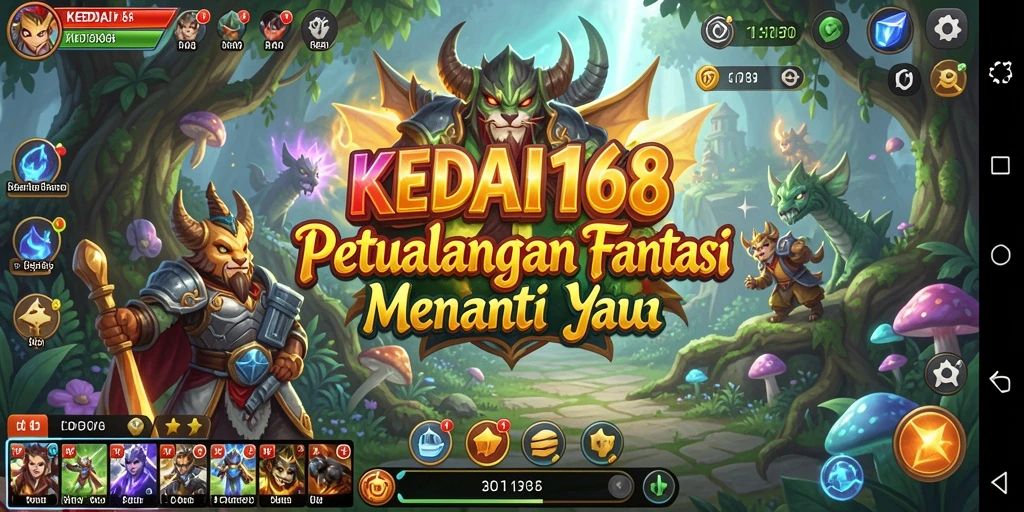 Screenshot KEDAI168 menampilkan pertempuran epik di dunia RPG.