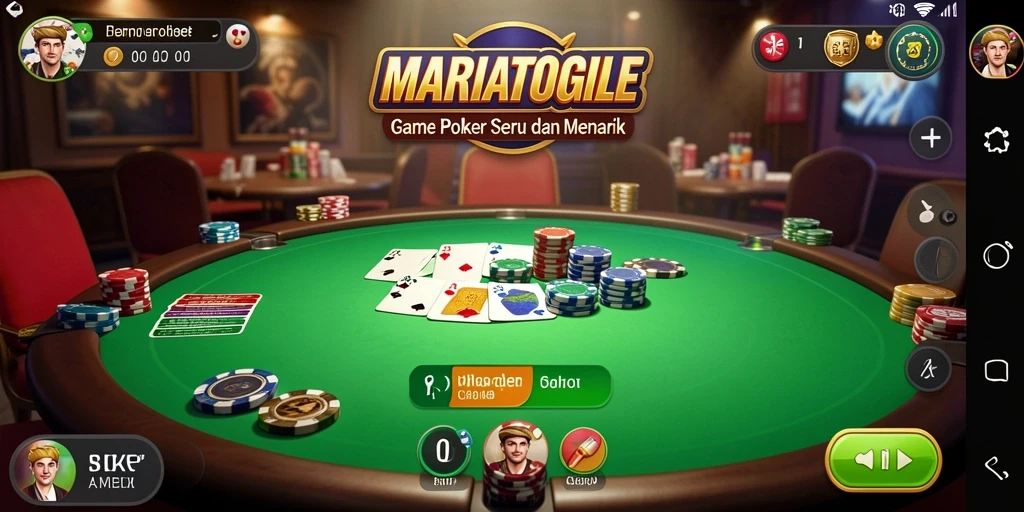 Screenshot gameplay MARIATOGEL menampilkan suasana permainan poker yang seru.